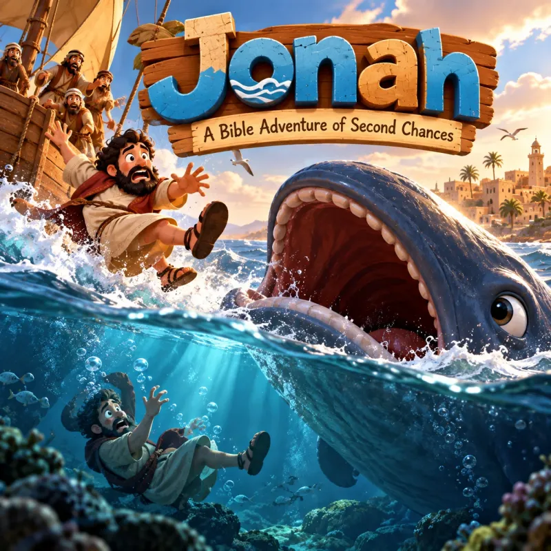 Jonah — A Bible Adventure of Second Chances, illustrated cover from the printable activity pack
